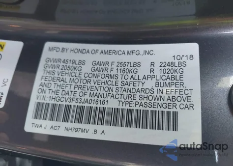2018 Honda Accord Hybrid Ex-L from USA, damaged, VIN 1HGCV3F53JA016161